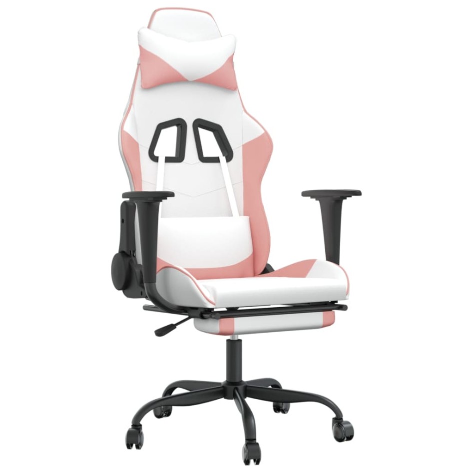 Silla gaming con reposapiés cuero sintético blanco y