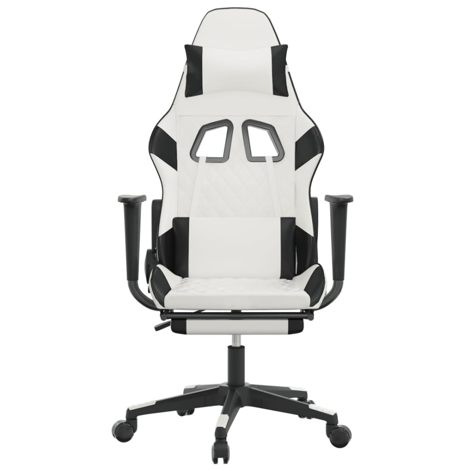 Silla gaming con reposapiés cuero sintético blanco