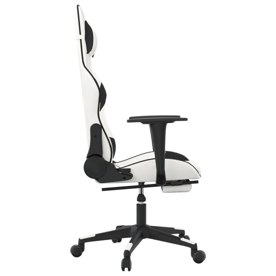 Silla gaming con reposapiés cuero sintético blanco