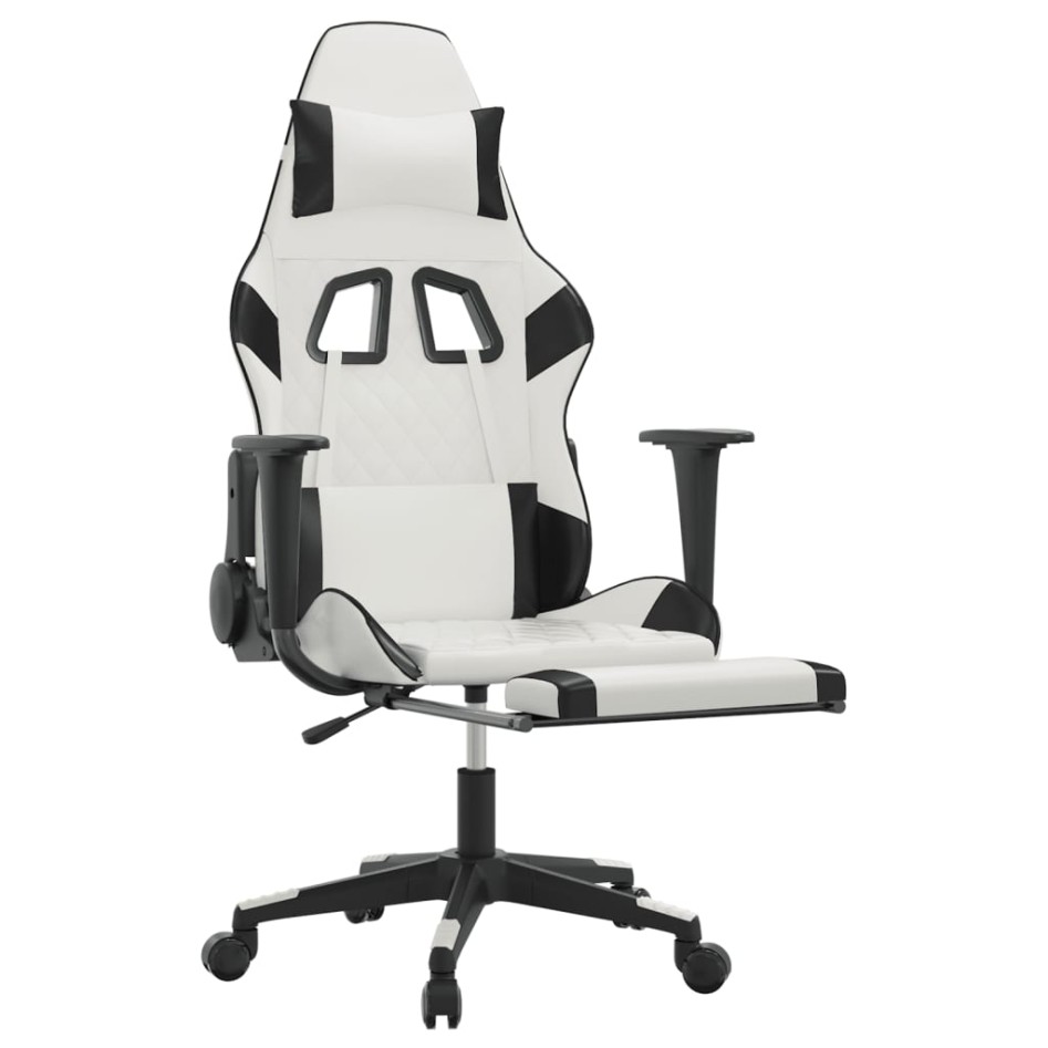 Silla gaming con reposapiés cuero sintético blanco