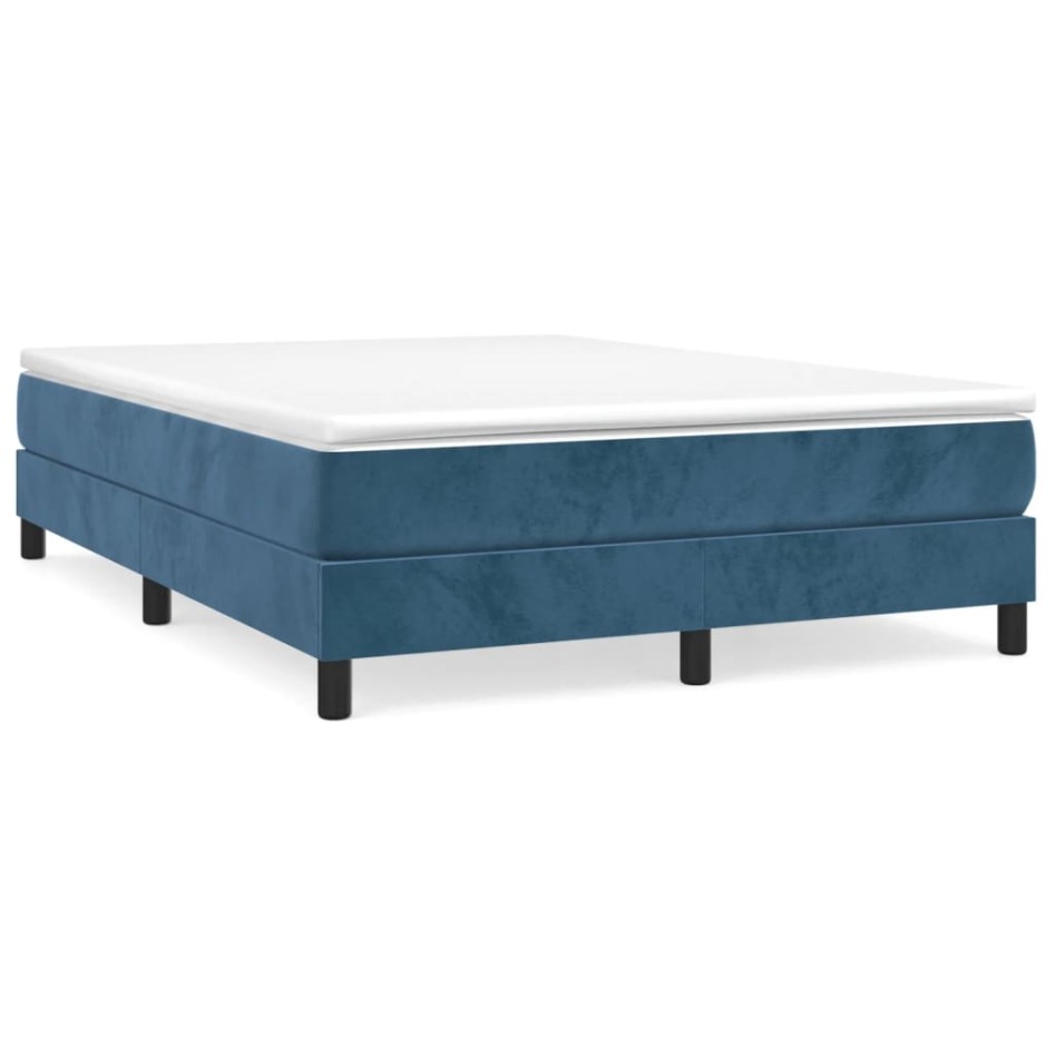 Cama box spring con colchón terciopelo azul oscuro 140x200