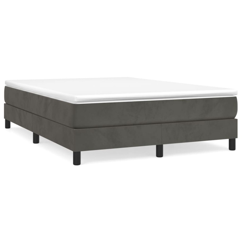Cama box spring con colchón terciopelo gris oscuro 140x190