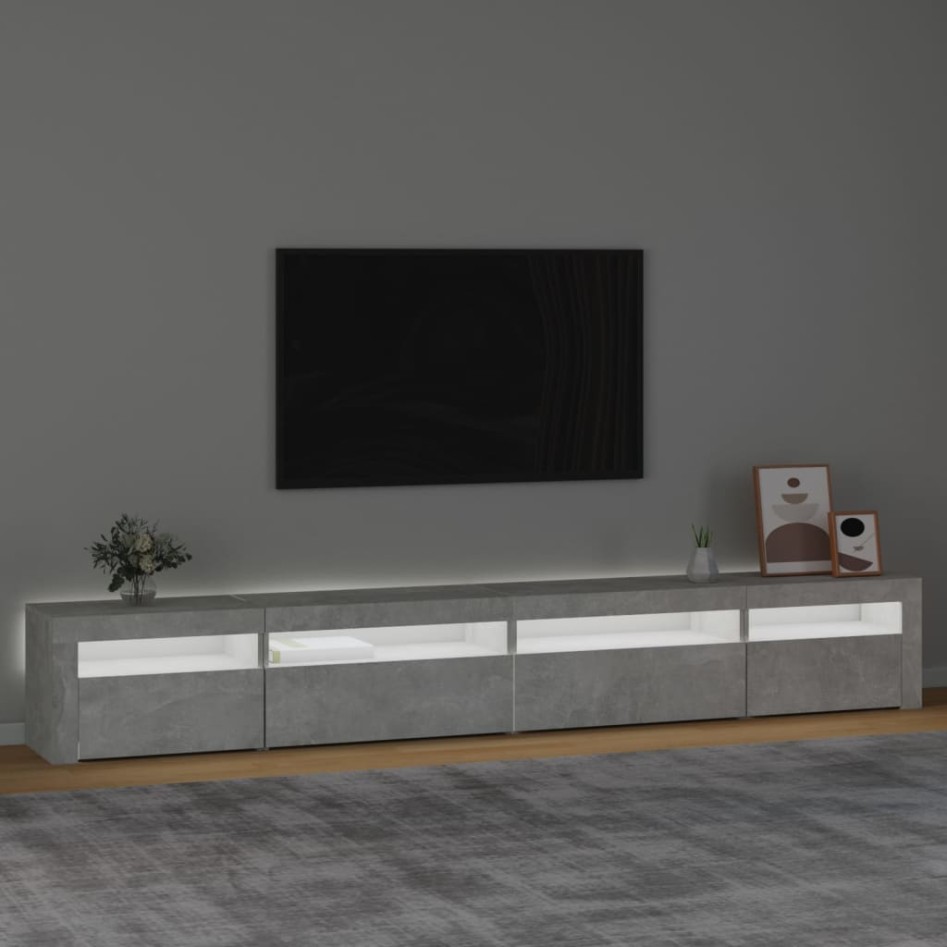 Mueble de TV con luces LED gris hormigón 270x35x40