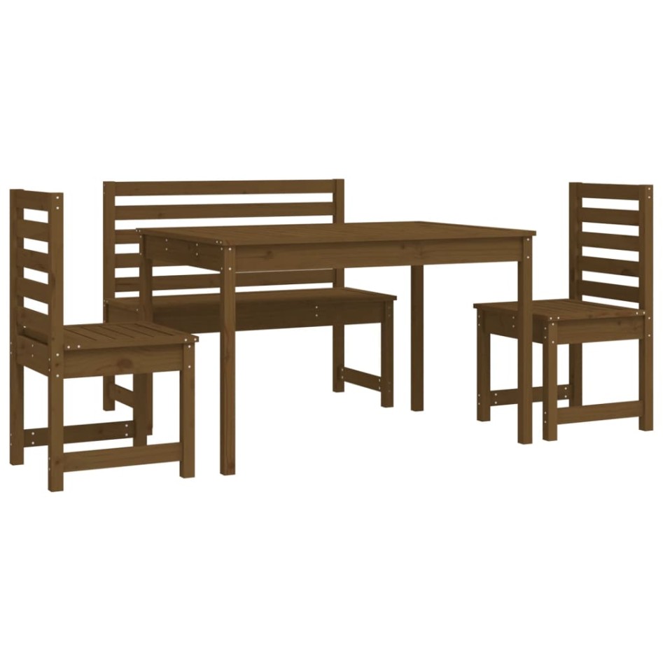 Set de comedor de jardín 4 pzas madera maciza pino marrón