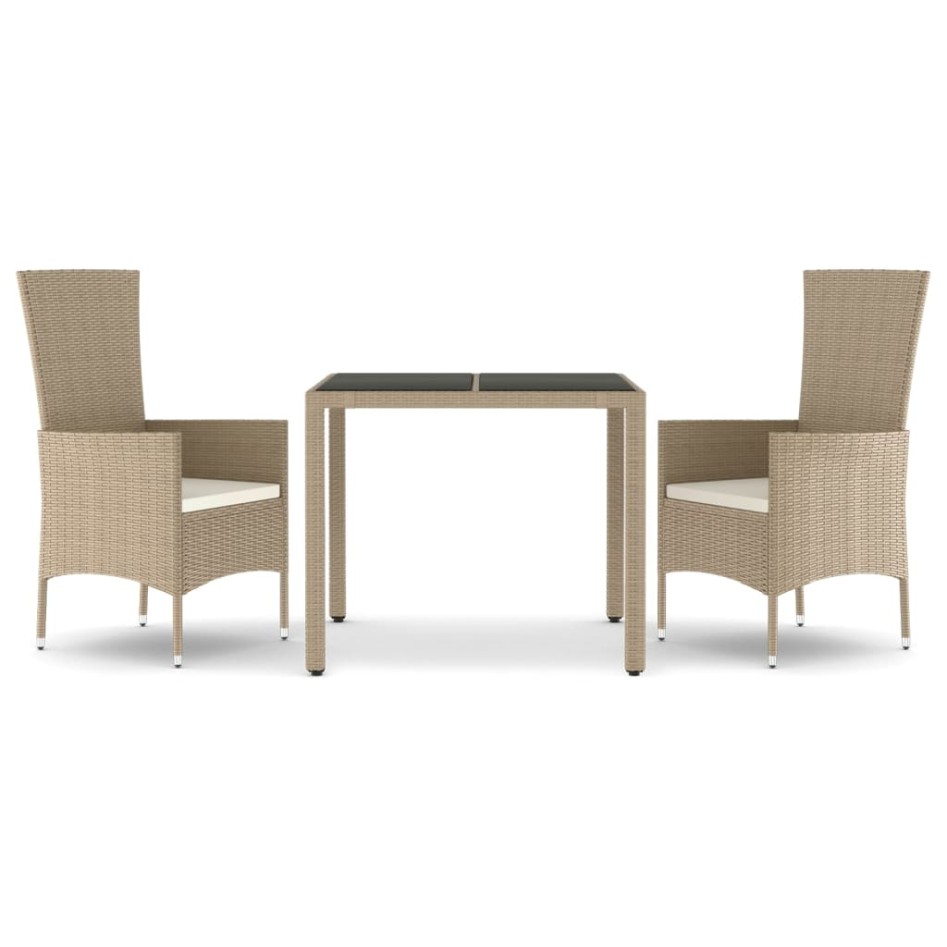 Set comedor de jardín 3 pzas con cojines ratán sintético