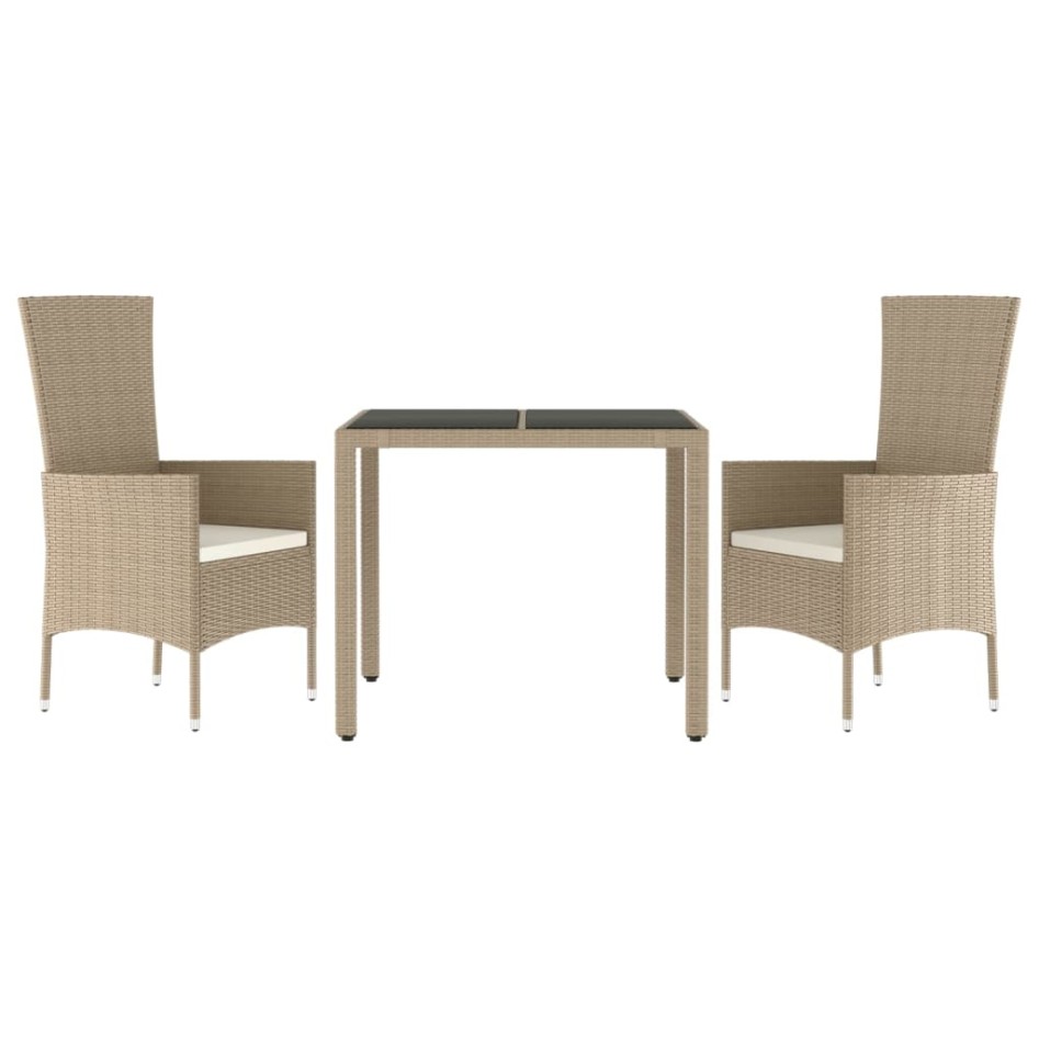 Set comedor de jardín 3 pzas con cojines ratán sintético