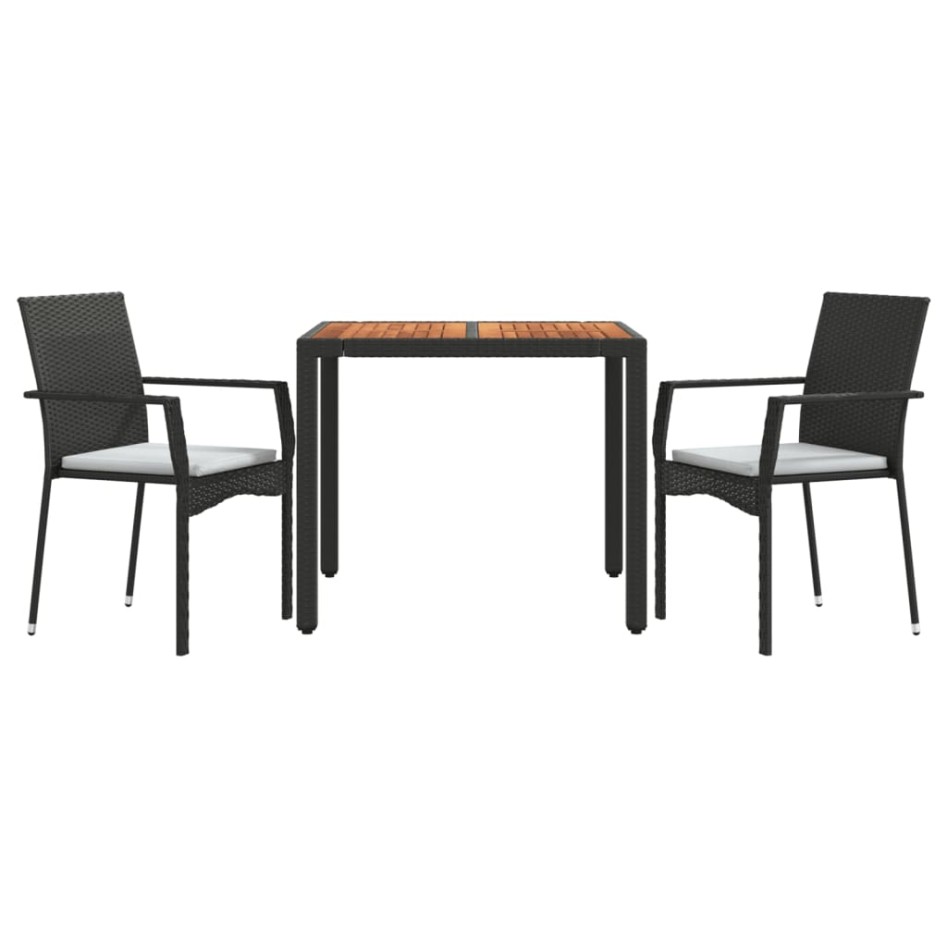 Set comedor de jardín 3 pzas con cojines ratán sintético