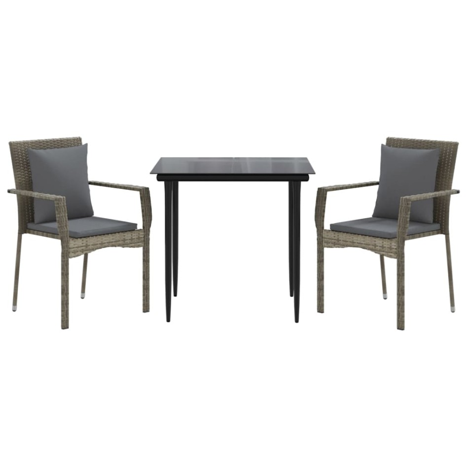Set comedor jardín 3 pzas y cojines ratán sintético negro