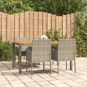 Set comedor de jardín 5 piezas con cojines ratán sintético
