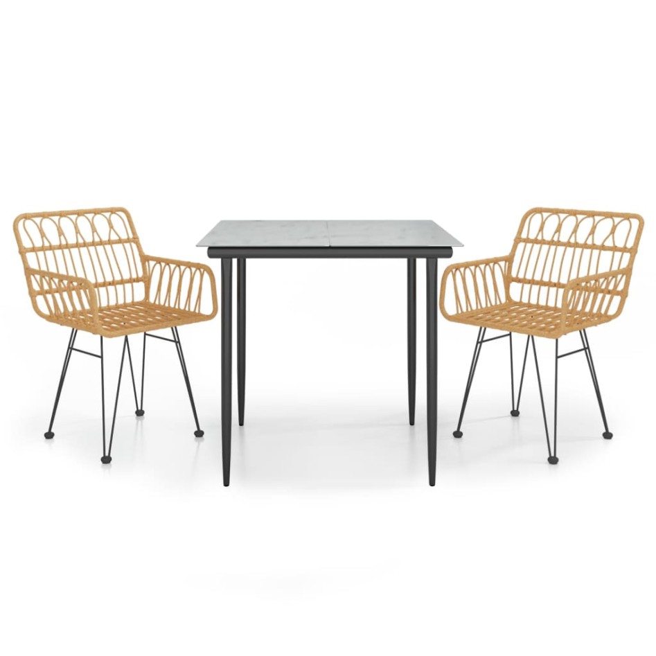 Juego de comedor de jardín 3 piezas ratán