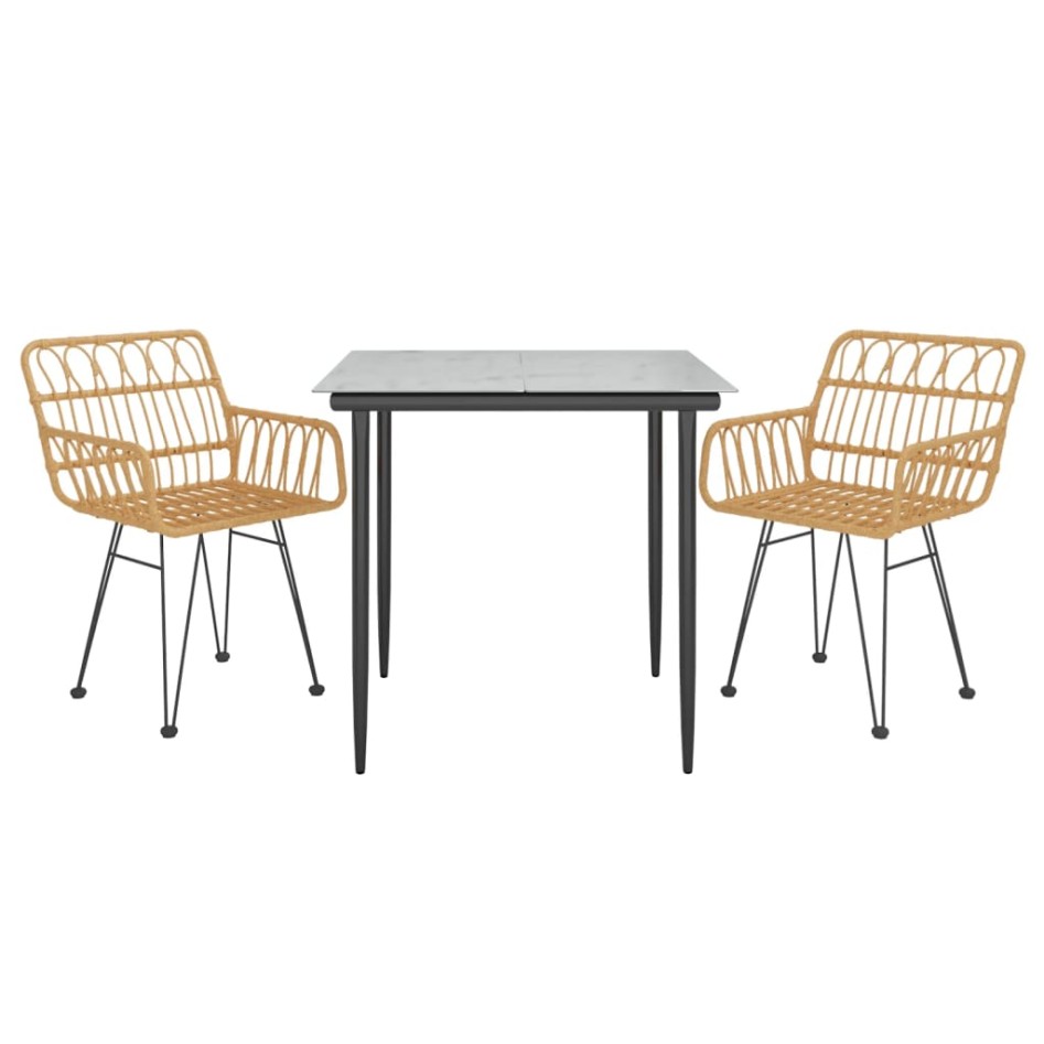 Juego de comedor de jardín 3 piezas ratán