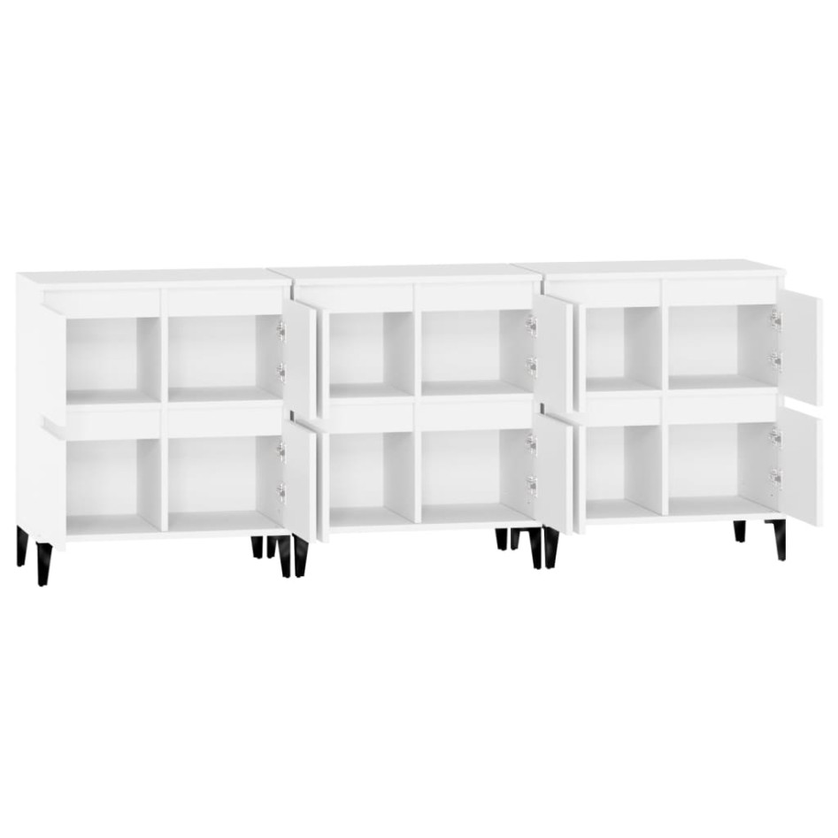 Aparadores 3 uds madera contrachapada blanco 60x35x70