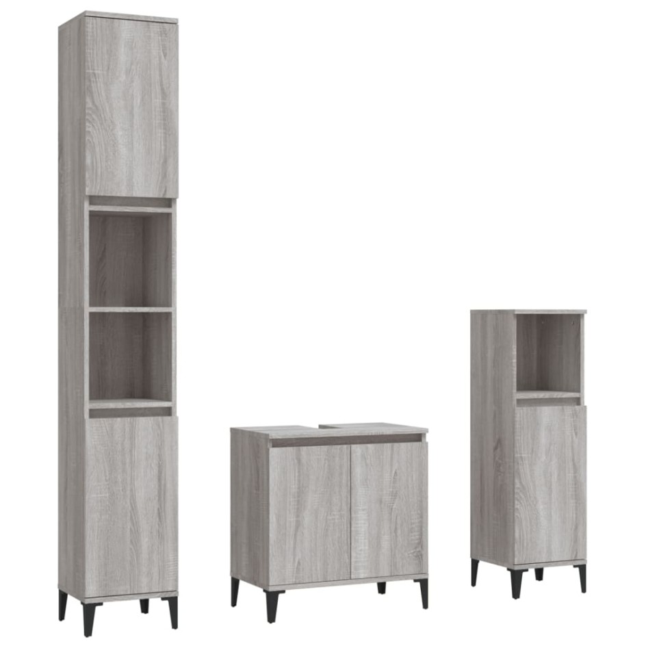 Set de muebles de baño 3 pzas madera contrachapada gris