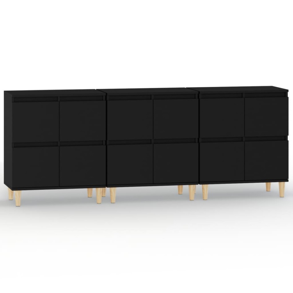 Aparadores 3 uds madera contrachapada negro 60x35x70