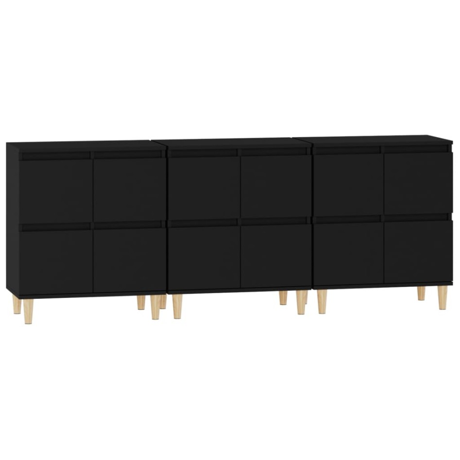Aparadores 3 uds madera contrachapada negro 60x35x70