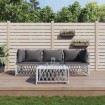 Juego de muebles de jardín 4 piezas y cojines acero blanco