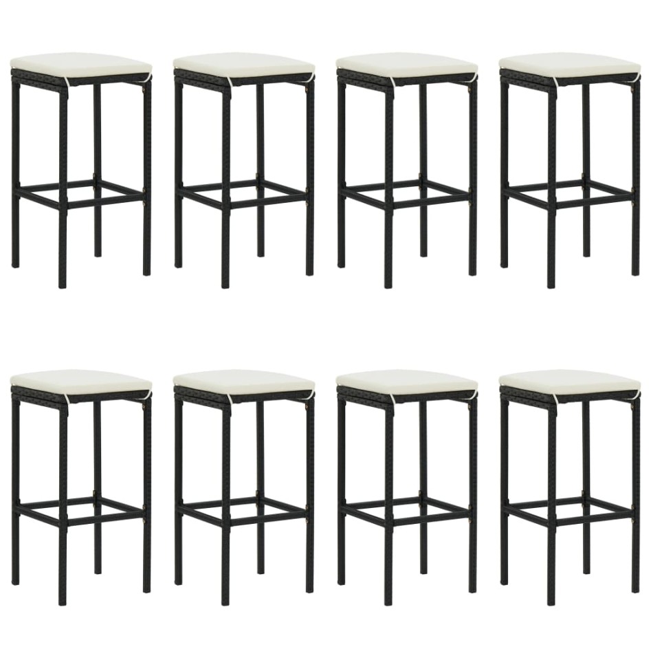 Mesa y taburetes altos jardín 9 piezas y cojines ratán PE