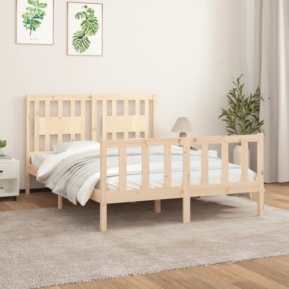 Estructura de cama con cabecero madera maciza pino 140x200