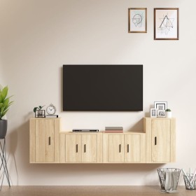 Set de muebles para TV 4 pzas madera contrachapada roble