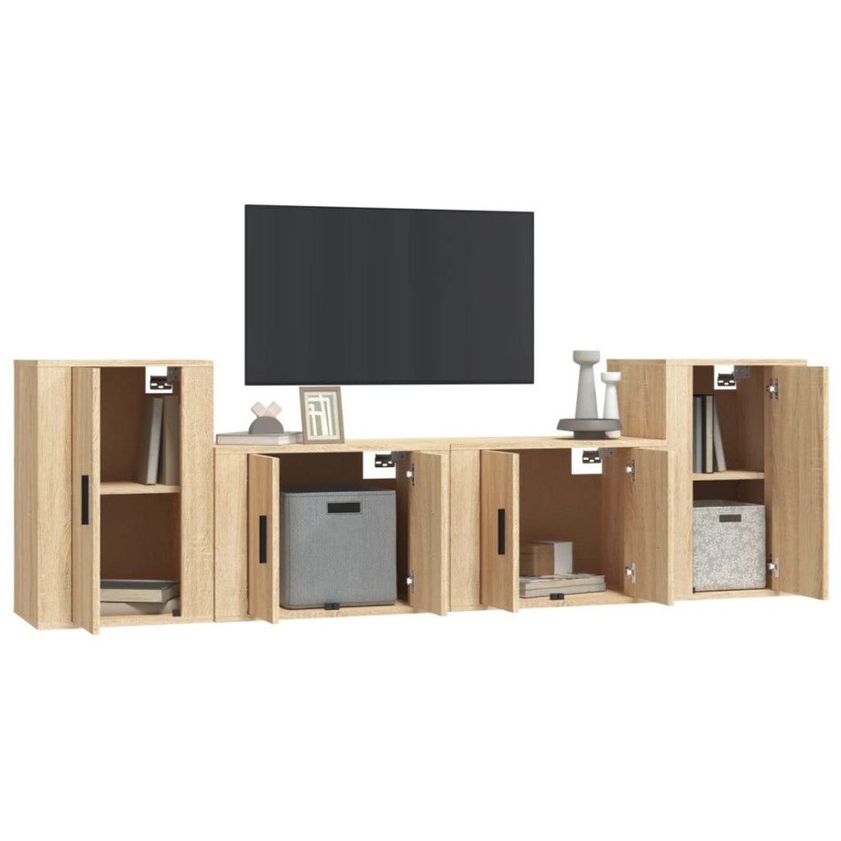 Set de muebles para TV 4 pzas madera contrachapada roble