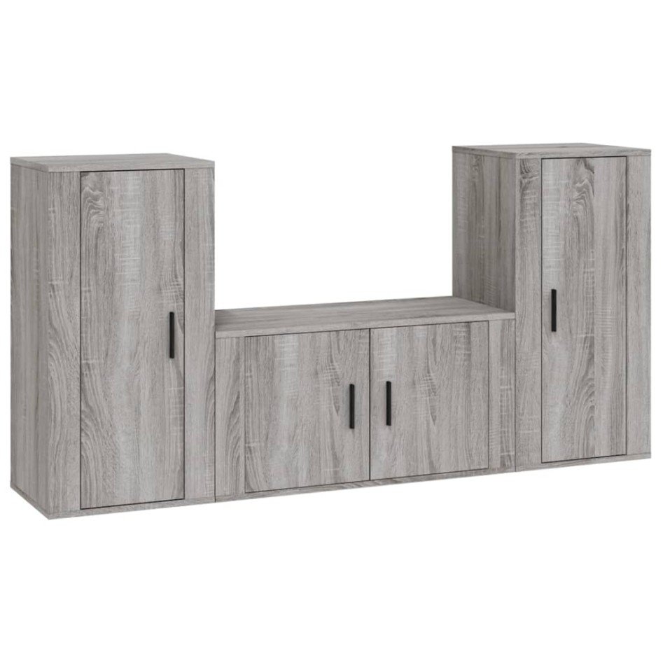 Set de muebles para TV 3 pzas madera contrachapada gris