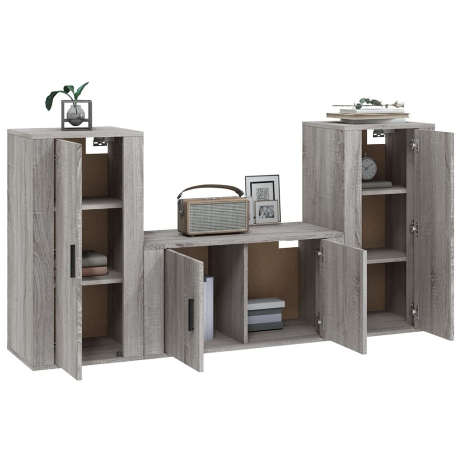 Set de muebles para TV 3 pzas madera contrachapada gris