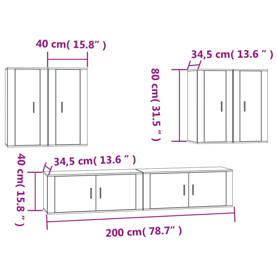 Set de muebles para TV 6 piezas madera contrachapada