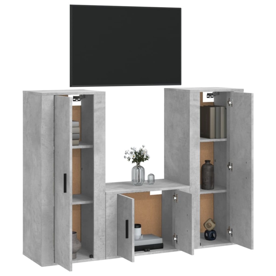 Set de muebles de TV 3 pzas madera contrachapada gris