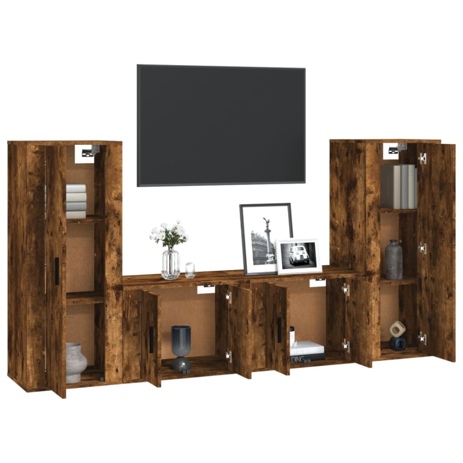 Set de muebles de TV 4 pzas madera contrachapada roble
