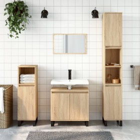 Set de muebles de baño 3 pzas madera contrachapada roble