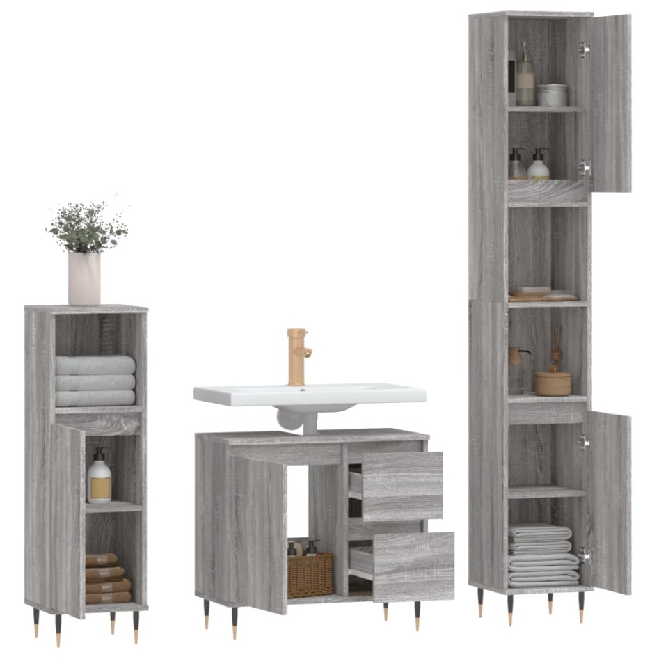 Set de muebles de baño 3 pzas madera contrachapada gris