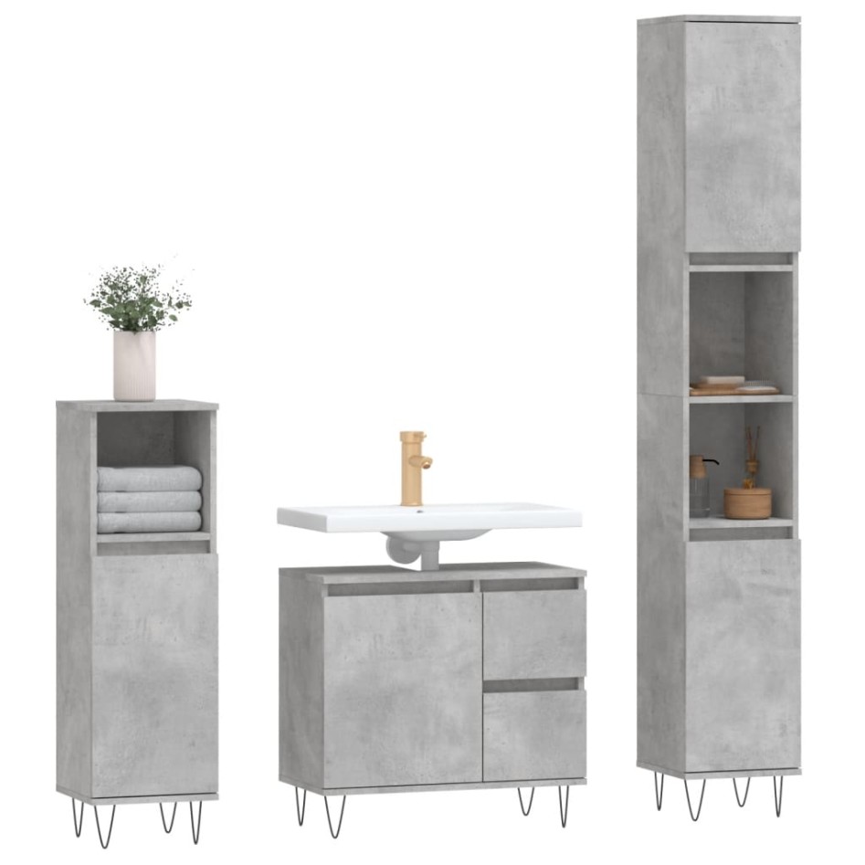 Set muebles de baño 2 piezas madera contrachapada gris