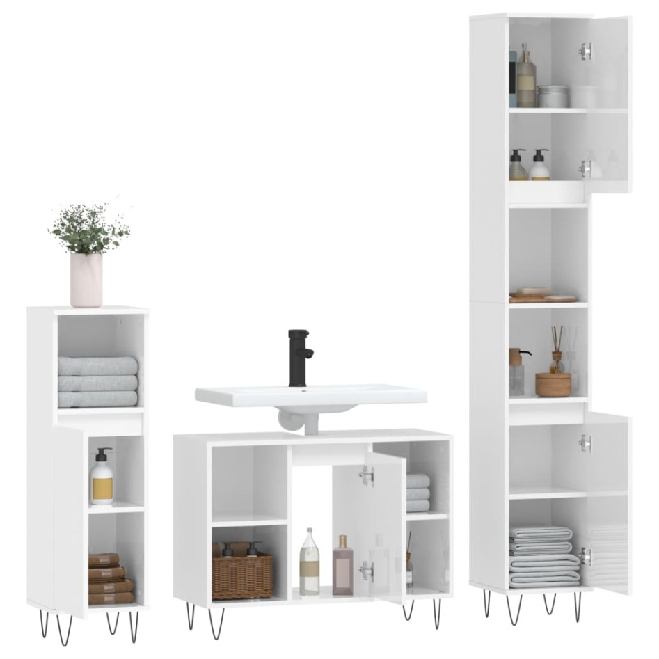Set muebles de baño 3 piezas madera contrachapada blanco