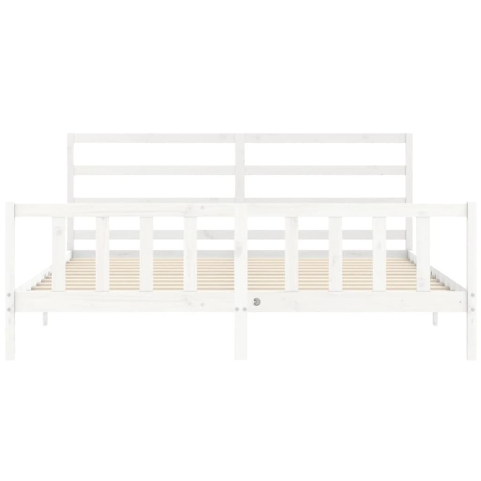 Estructura de cama con cabecero madera maciza blanco 200x200