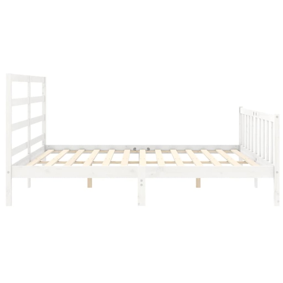 Estructura de cama con cabecero madera maciza blanco 200x200
