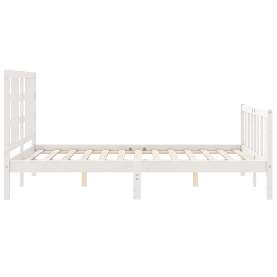 Estructura de cama con cabecero madera maciza blanco 140x190