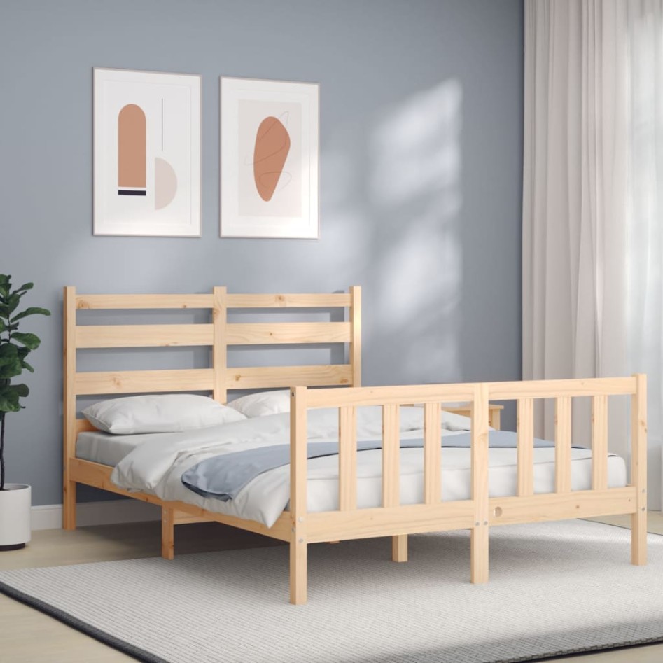 Estructura de cama con cabecero madera maciza 140x190