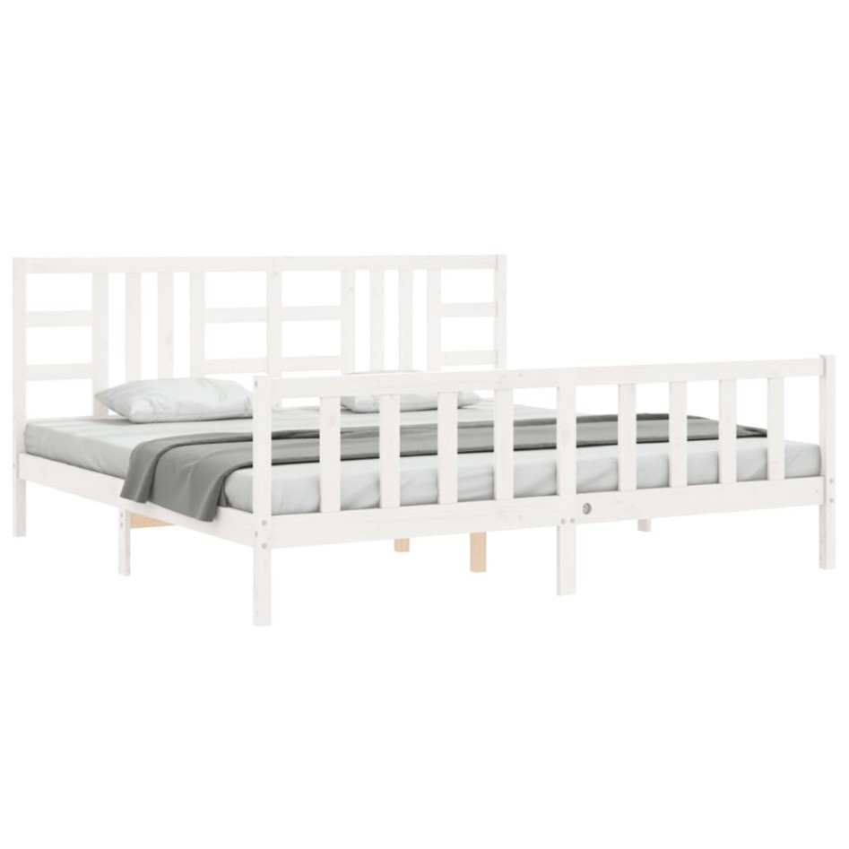 Estructura de cama con cabecero madera maciza blanco 200x200