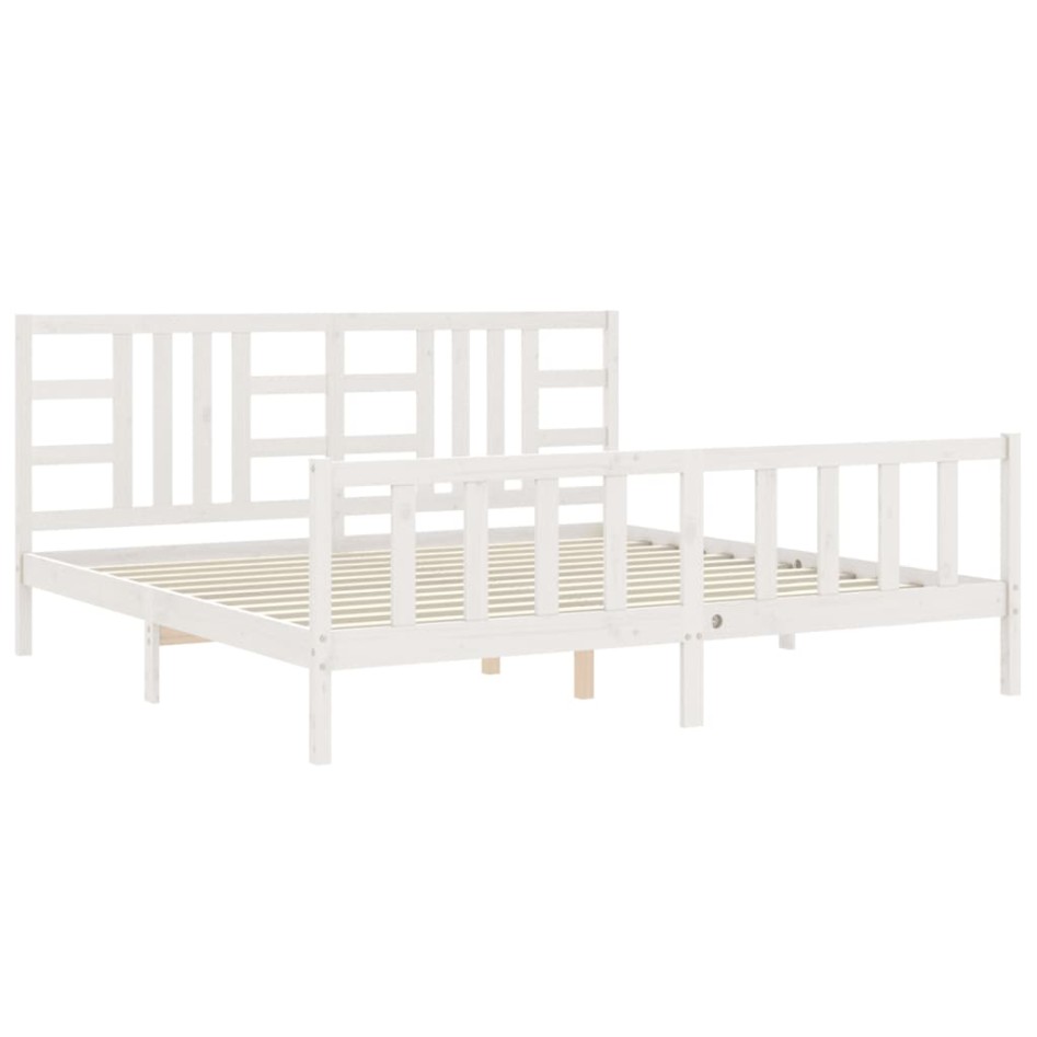 Estructura de cama con cabecero madera maciza blanco 200x200