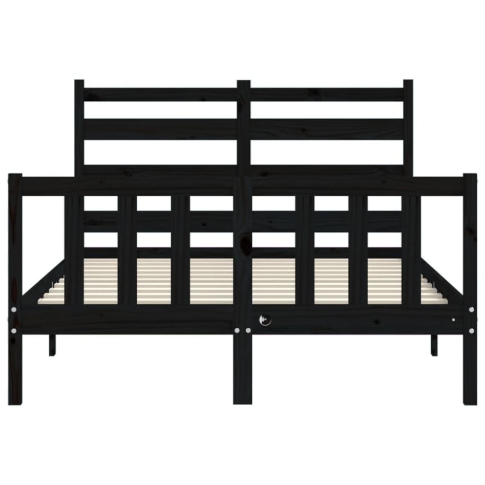 Estructura de cama con cabecero madera maciza negro 140x200