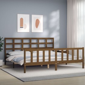 Estructura cama y cabecero madera maciza marrón miel 200x200