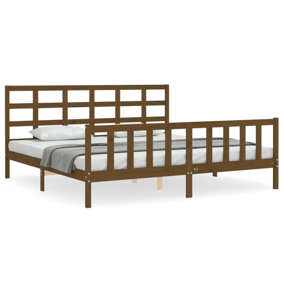 Estructura cama y cabecero madera maciza marrón miel 200x200