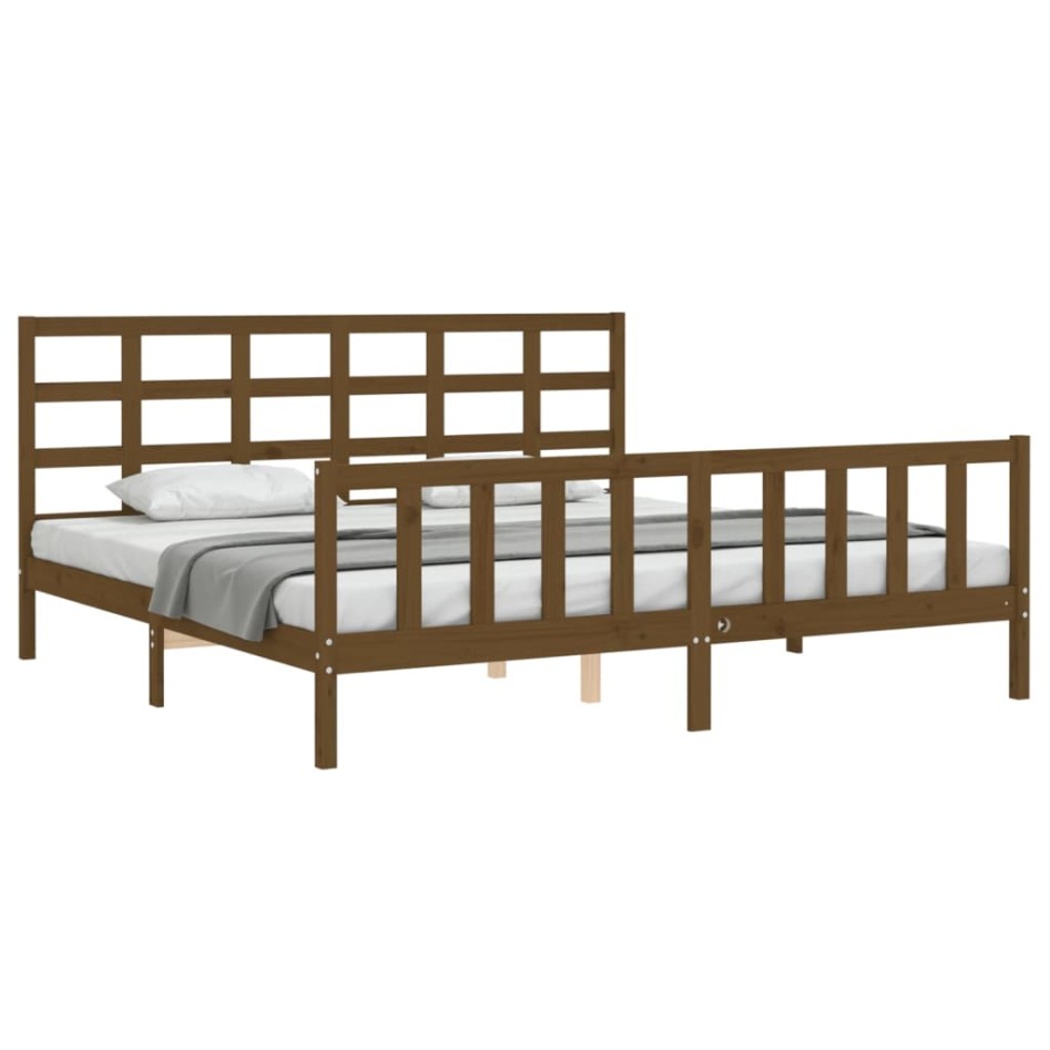 Estructura cama y cabecero madera maciza marrón miel 200x200