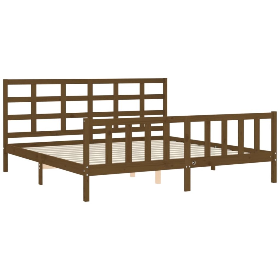 Estructura cama y cabecero madera maciza marrón miel 200x200