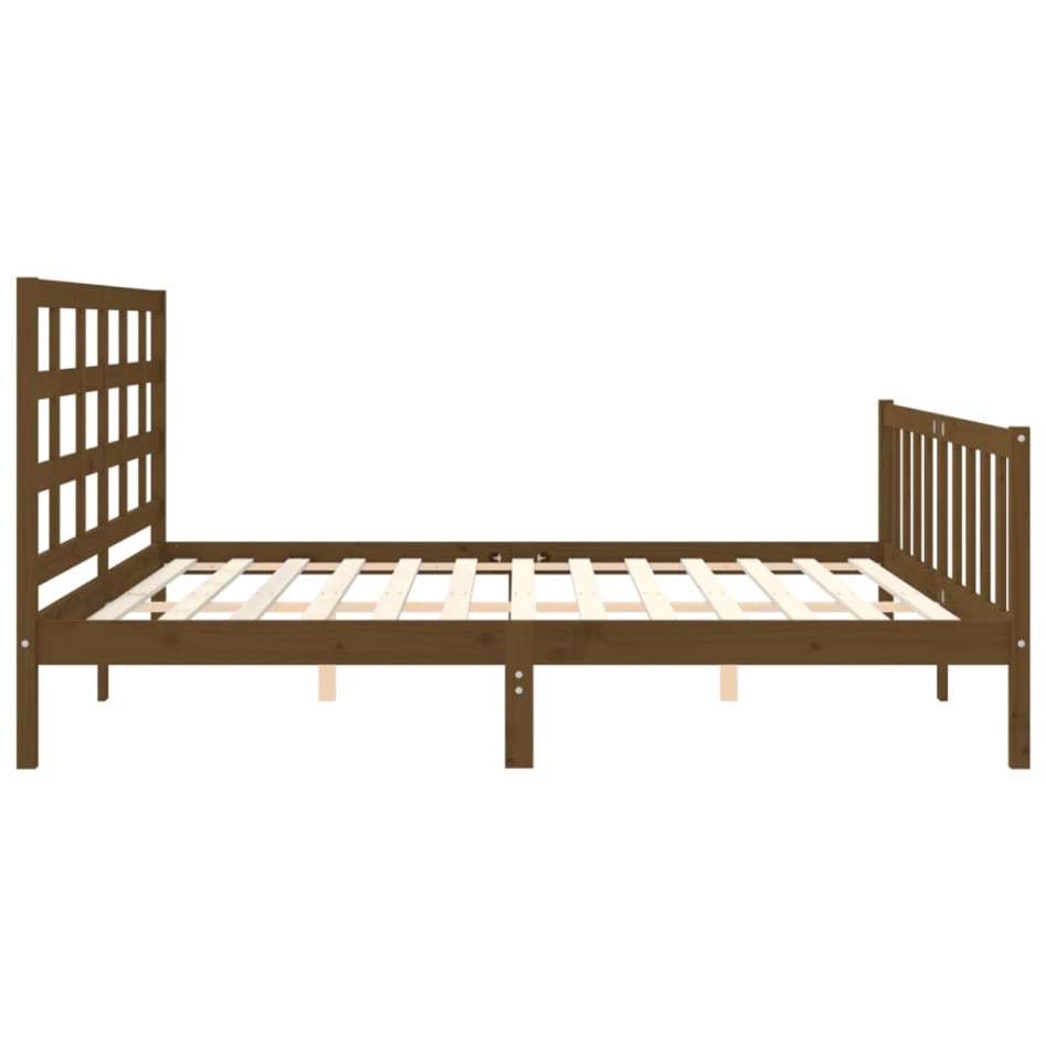Estructura cama y cabecero madera maciza marrón miel 200x200