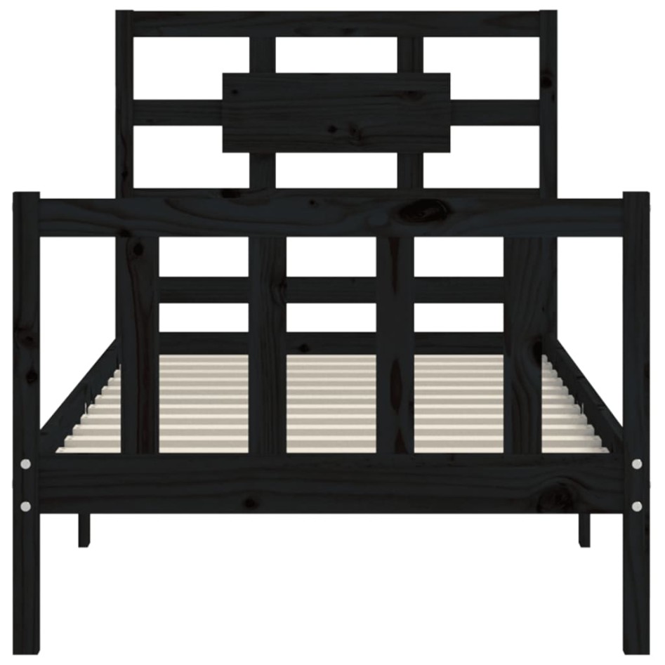 Estructura de cama con cabecero madera maciza negro 90x200