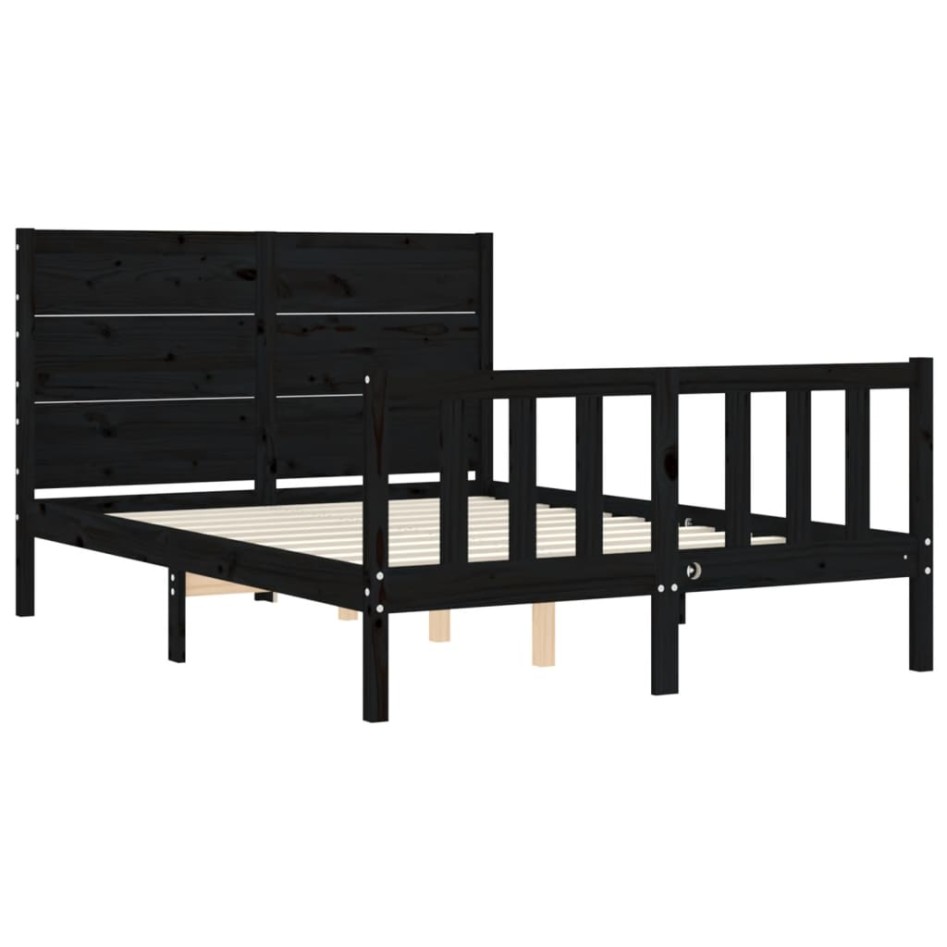 Estructura de cama con cabecero madera maciza negro 120x200