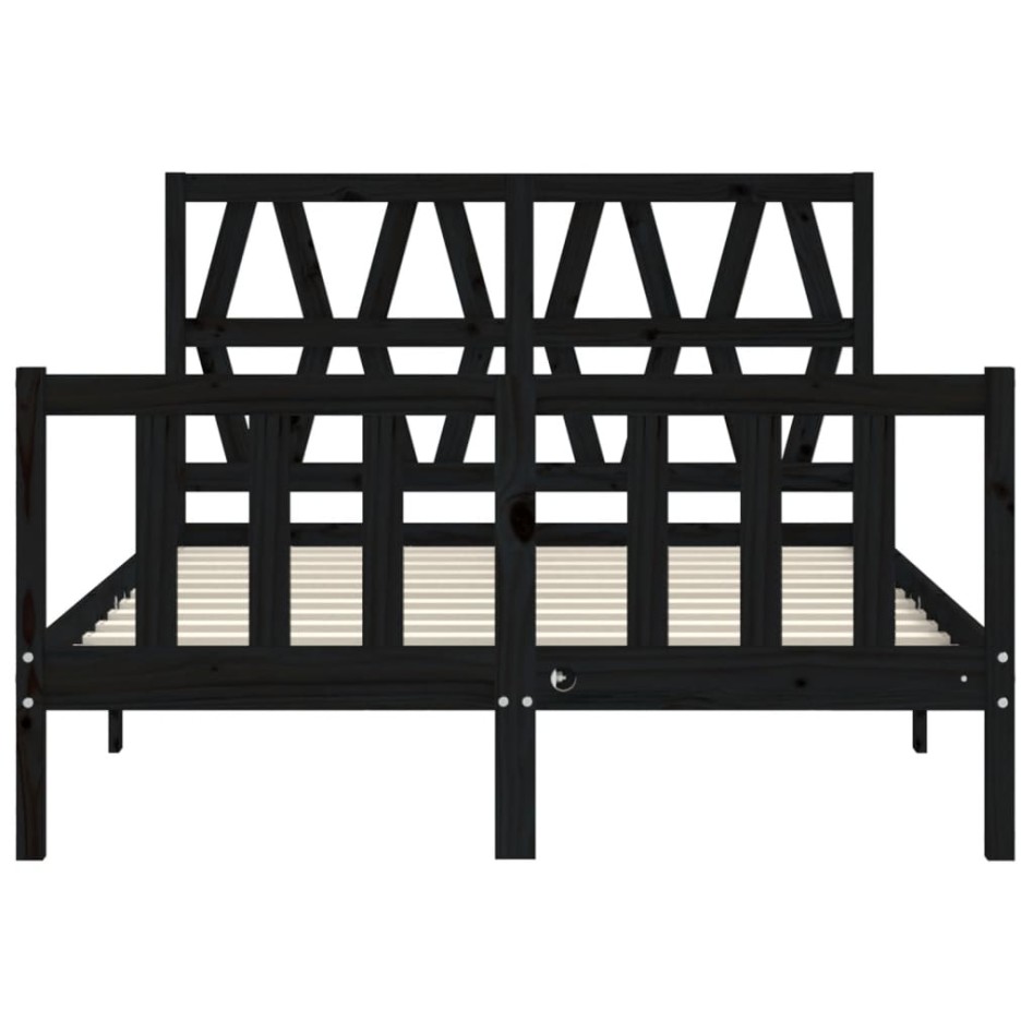Estructura de cama con cabecero madera maciza negro 140x190