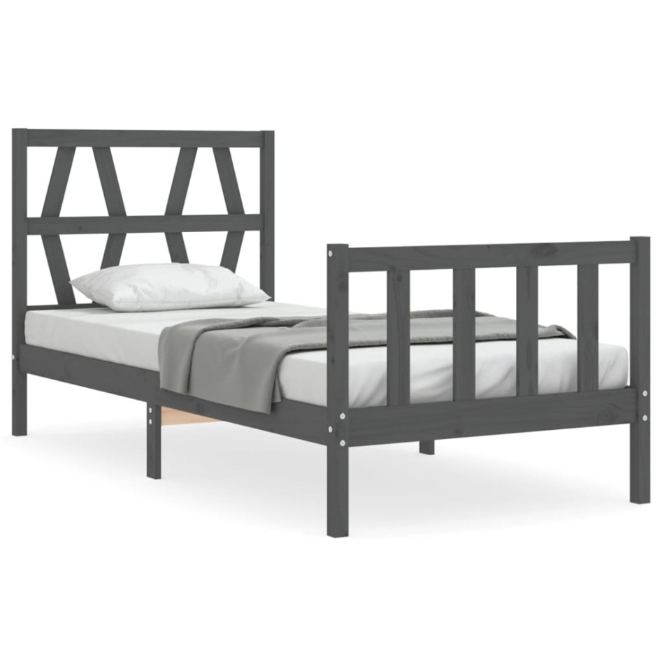 Estructura de cama con cabecero madera maciza negro 90x200