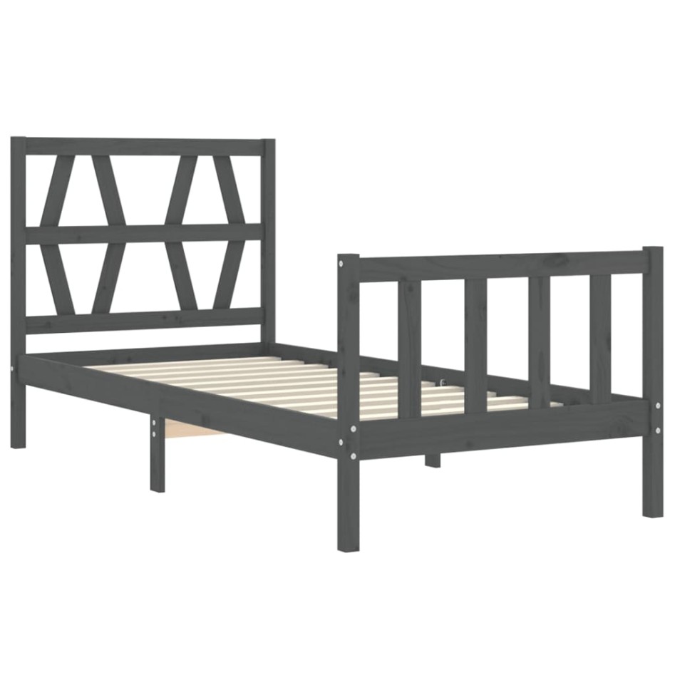 Estructura de cama con cabecero madera maciza negro 90x200